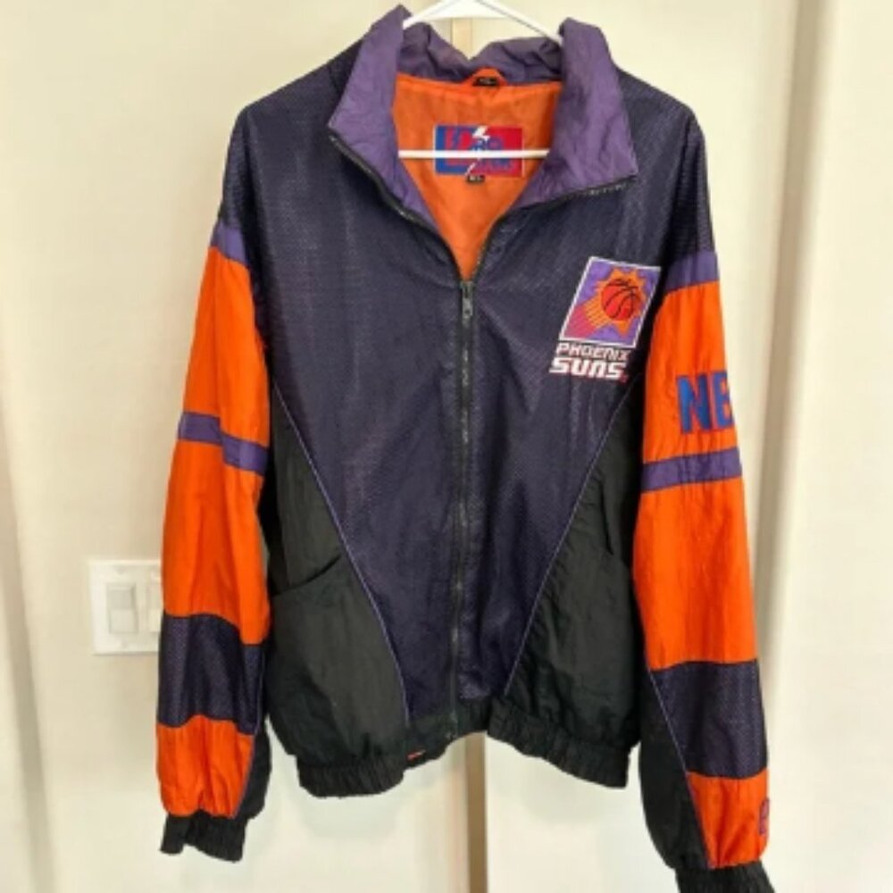 VINTAGE PHOENIX SUNS NBA PRO PLAYER Spellout Mesh Windbreaker Zip Jacket XL